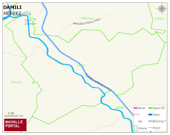 DAMILI Köyü Haritası | Yükselti ve Doğa Özellikleri
