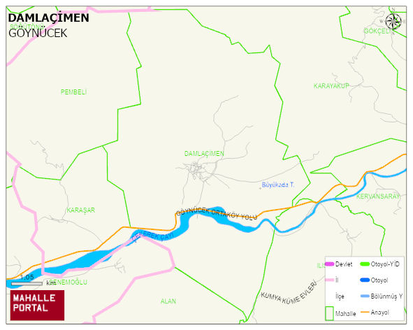 DAMLAÇİMEN Köyü Haritası | Mahalle ve Köy Sınırı