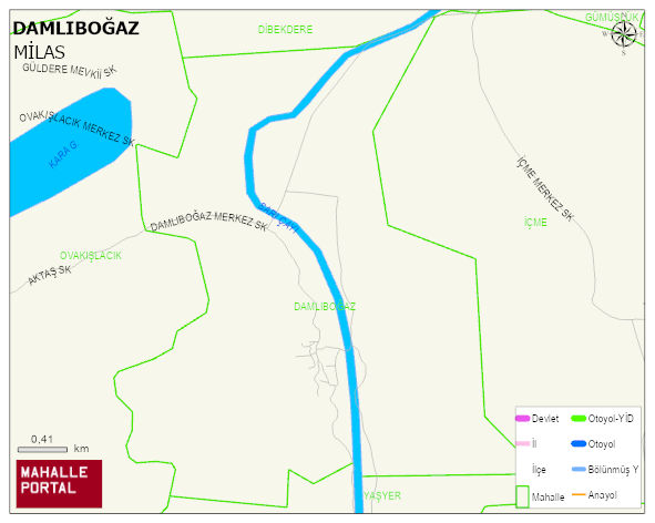 DAMLIBOĞAZ Mahallesi Haritası | Dağlar, Ovalar ve Akarsu Bilgileri