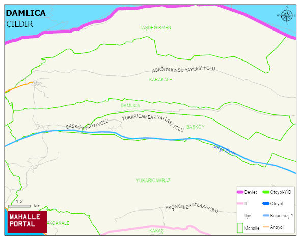 DAMLICA Köyü Haritası | İnteraktif Köy ve Mahalle Sınırları
