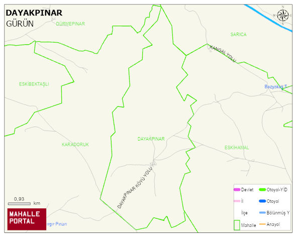 DAYAKPINAR Köyü Haritası | Dağlar, Ovalar ve Akarsu Bilgileri