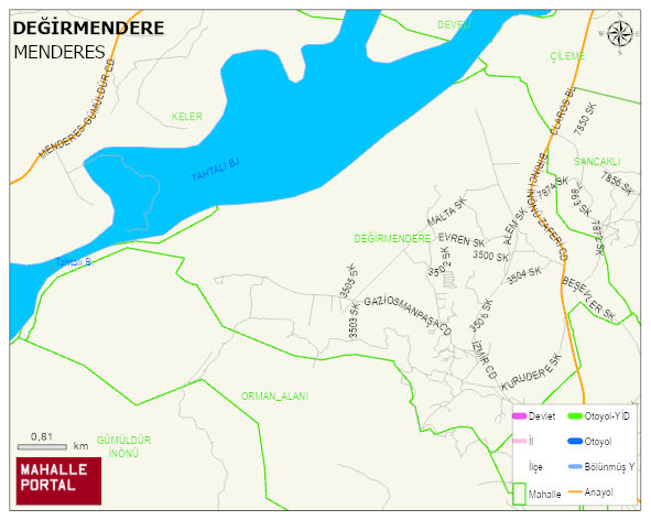 DEĞİRMENDERE Mahallesi Haritası | Yükselti ve Doğa Özellikleri