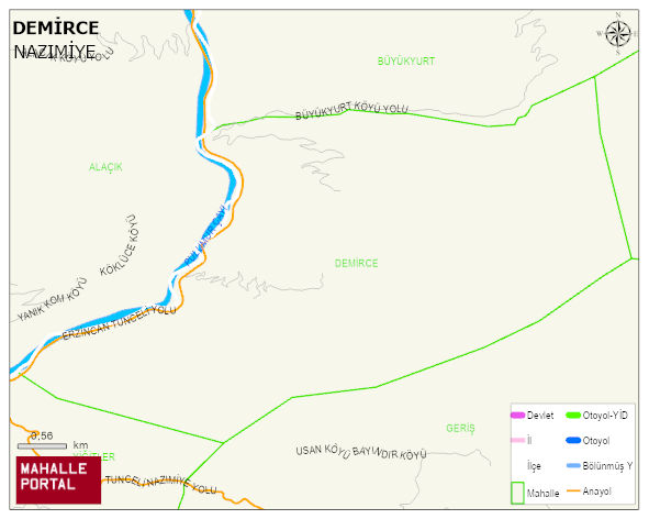 DEMİRCE Köyü Haritası | Mahalle ve Köy Sınırı