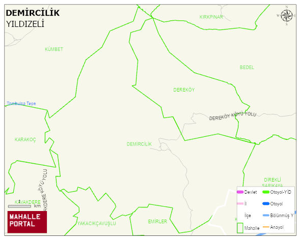 DEMİRCİLİK Köyü Haritası | Dağlar, Ovalar ve Akarsu Bilgileri