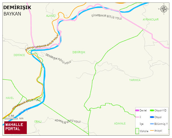 DEMİRIŞIK Köyü Haritası | Dağlar, Ovalar ve Akarsu Bilgileri