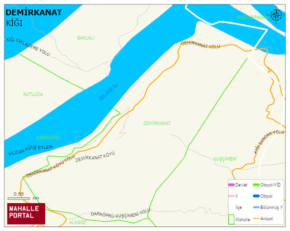 DEMİRKANAT Köyü Haritası | Yükselti ve Doğa Özellikleri