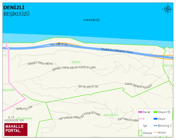 DENİZLİ Mahallesi Haritası | İnteraktif Köy ve Mahalle Sınırları