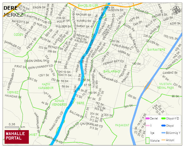DERE Mahallesi Haritası | Dağlar, Ovalar ve Akarsu Bilgileri