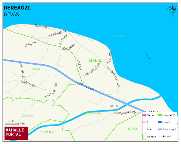 DEREAĞZI Mahallesi Haritası | Dağlar, Ovalar ve Akarsu Bilgileri