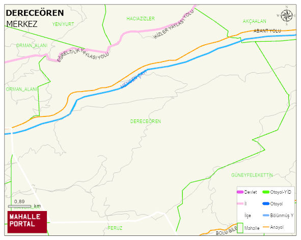 DERECEÖREN Köyü Haritası | Yükselti ve Doğa Özellikleri