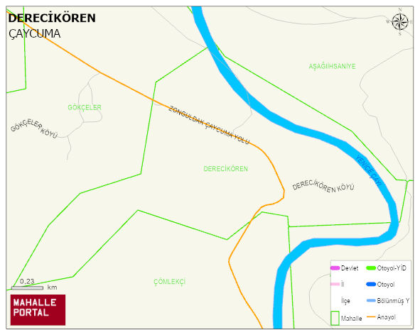 DERECİKÖREN Köyü Haritası | Dağlar, Ovalar ve Akarsu Bilgileri