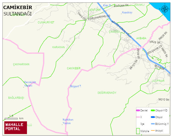DEREÇİNE BELDESİ CAMİKEBİR Mahallesi Haritası | Dağlar, Ovalar ve Akarsu Bilgileri