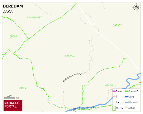 DEREDAM Köyü Haritası | Sayısal Bölge Görünümü
