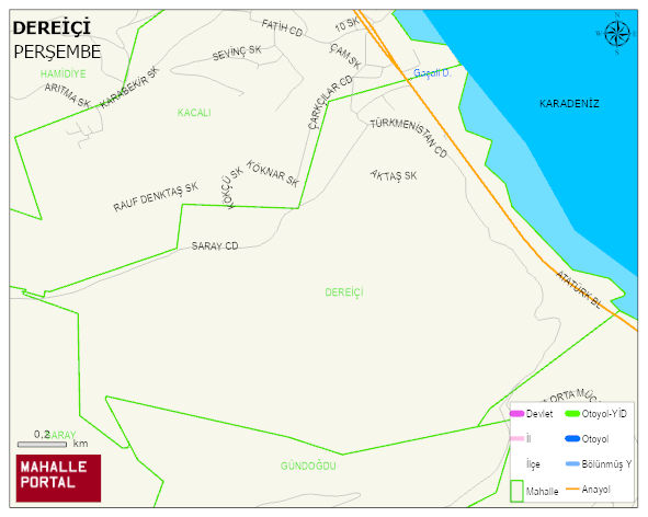 DEREİÇİ Mahallesi Haritası | Mahalle ve Köy Sınırı