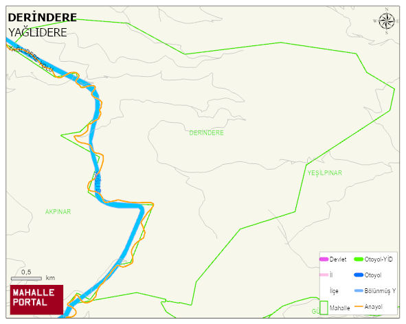 DERİNDERE Köyü Haritası | Yükselti ve Doğa Özellikleri
