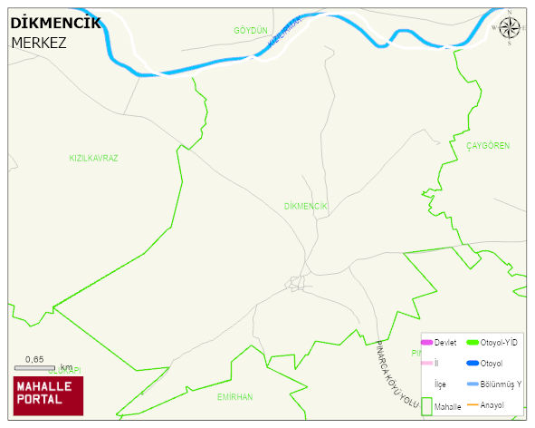 DİKMENCİK Köyü Haritası | Yükselti ve Doğa Özellikleri