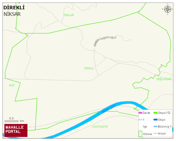 DİREKLİ Köyü Haritası | Coğrafi Yapı ve Detaylı Haritası