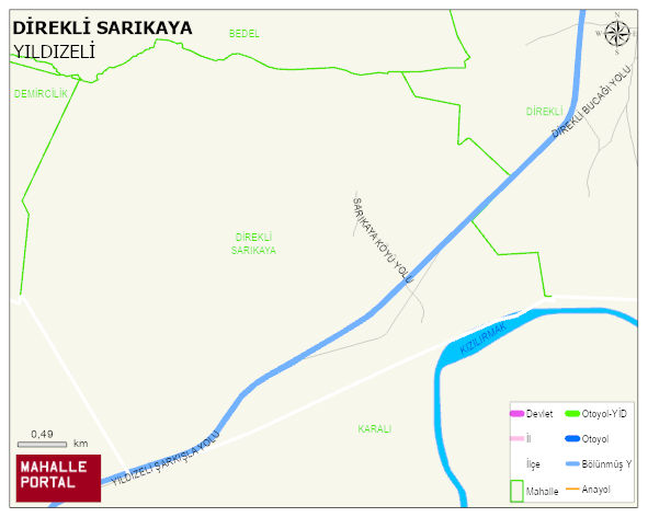 DİREKLİ SARIKAYA Köyü Haritası | Uydu Görüntüsü ve Harita Detayları