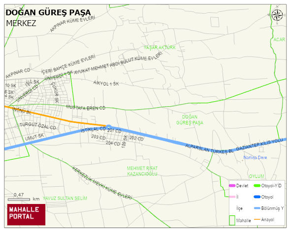 DOĞAN GÜREŞ PAŞA Mahallesi Haritası | Mahalle ve Köy Sınırı