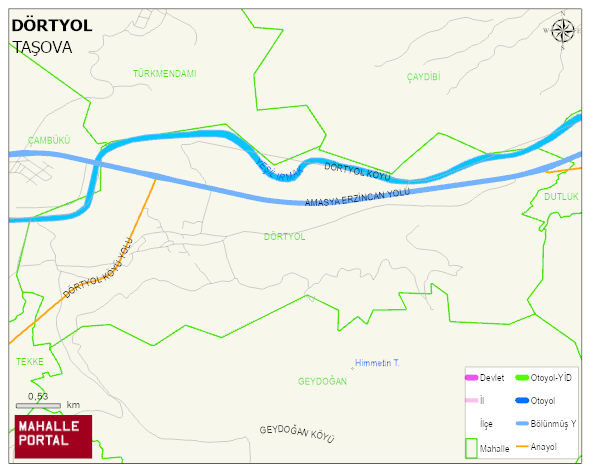 DÖRTYOL Köyü Haritası | Dağlar, Ovalar ve Akarsu Bilgileri
