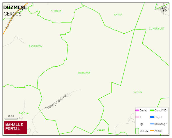 DÜZMEŞE Köyü Haritası | Yükselti ve Doğa Özellikleri
