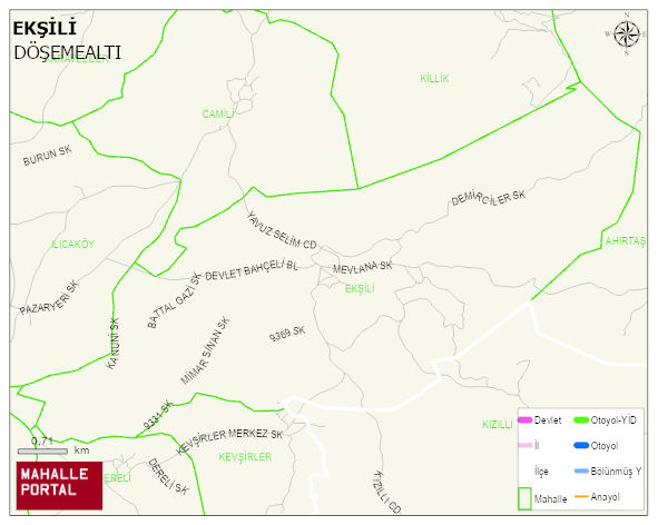 EKŞİLİ Mahallesi Haritası | Yükselti ve Doğa Özellikleri