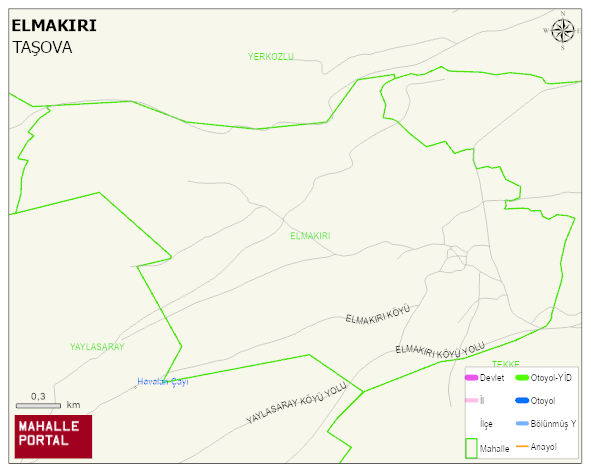 ELMAKIRI Köyü Haritası | Dağlar, Ovalar ve Akarsu Bilgileri