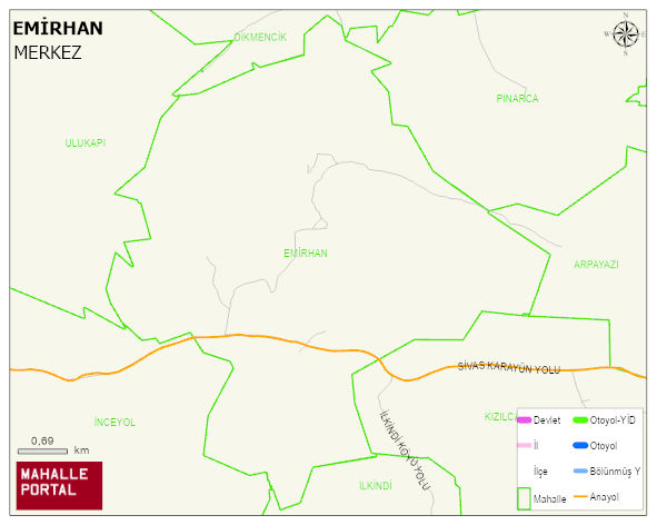 EMİRHAN Köyü Haritası | Mahalle ve Köy Sınırı