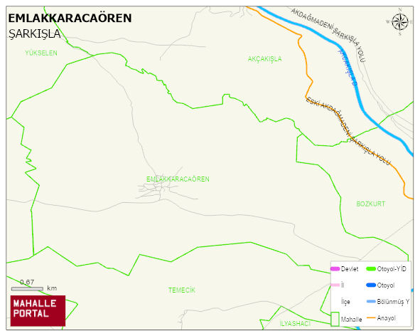 EMLAKKARACAÖREN Köyü Haritası | Sayısal Bölge Görünümü