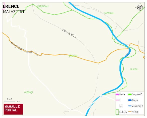 ERENCE Köyü Haritası | Dağlar, Ovalar ve Akarsu Bilgileri
