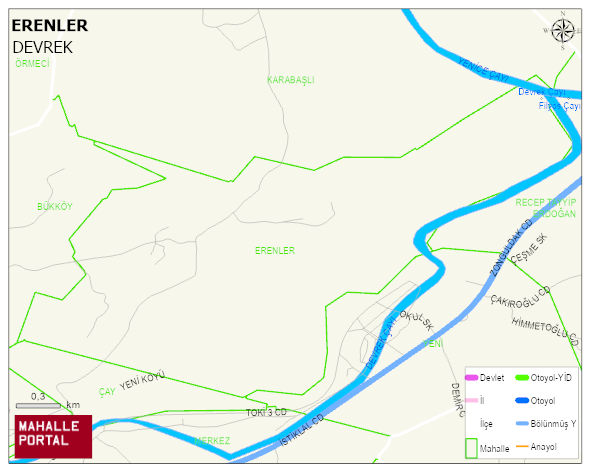 ERENLER Köyü Haritası | Mahalle ve Köy Sınırı