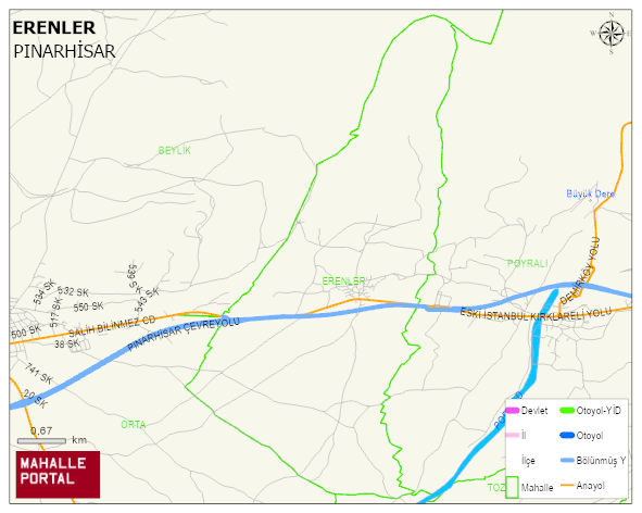 ERENLER Köyü Haritası | Yükselti ve Doğa Özellikleri