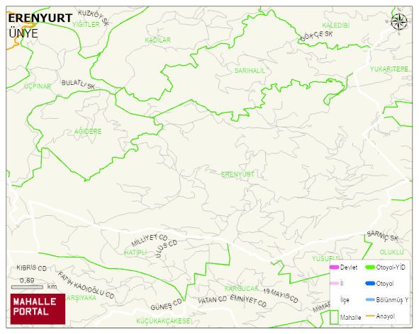 ERENYURT Mahallesi Haritası | Coğrafi Yapı ve Detaylı Haritası
