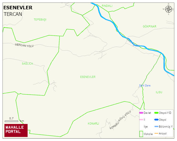 ESENEVLER Köyü Haritası | Yükselti ve Doğa Özellikleri
