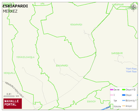 ESKİAPARDI Köyü Haritası | Dağlar, Ovalar ve Akarsu Bilgileri