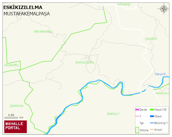 ESKİKIZILELMA Mahallesi Haritası | İnteraktif Köy ve Mahalle Sınırları
