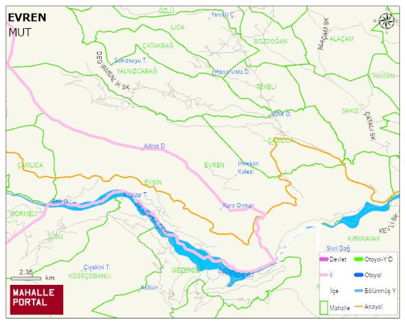 EVREN Mahallesi Haritası | Yükselti ve Doğa Özellikleri