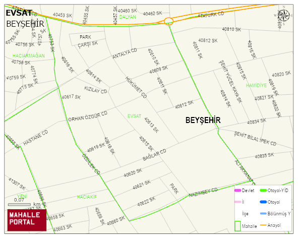 EVSAT Mahallesi Haritası | Yükselti ve Doğa Özellikleri