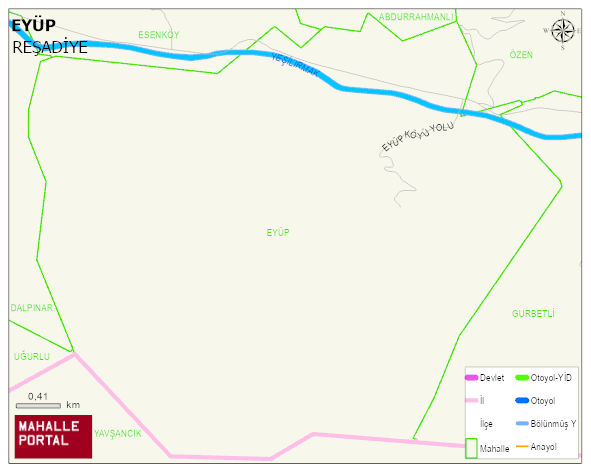 EYÜP Köyü Haritası | Dağlar, Ovalar ve Akarsu Bilgileri
