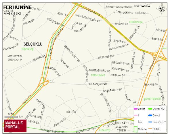 FERHUNİYE Mahallesi Haritası | Mahalle ve Köy Sınırı
