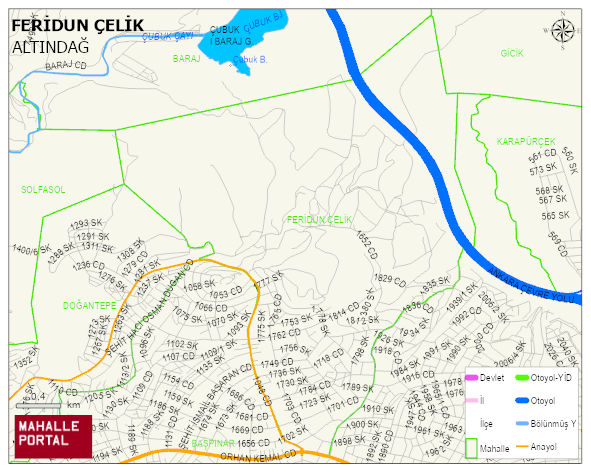 FERİDUN ÇELİK Mahallesi Haritası | Dağlar, Ovalar ve Akarsu Bilgileri