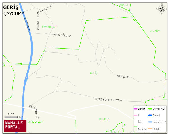 FİLYOS BELDESİ GERİŞ Mahallesi Haritası | Dağlar, Ovalar ve Akarsu Bilgileri