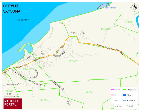 FİLYOS BELDESİ ÖTEYÜZ Mahallesi Haritası | Detaylı Köy ve Mahalle Görünümü