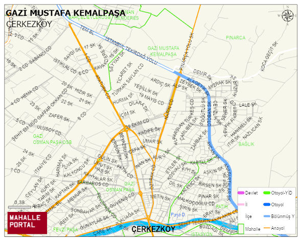 GAZİ MUSTAFA KEMALPAŞA Mahallesi Haritası | Dağlar, Ovalar ve Akarsu Bilgileri