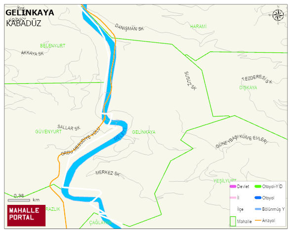GELİNKAYA Mahallesi Haritası | Yükselti ve Doğa Özellikleri