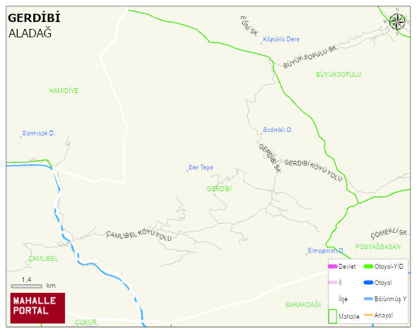 GERDİBİ Mahallesi Haritası | Dağlar, Ovalar ve Akarsu Bilgileri