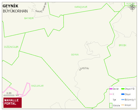 GEYNİK Mahallesi Haritası | Dağlar, Ovalar ve Akarsu Bilgileri