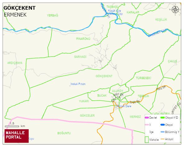 GÖKÇEKENT Köyü Haritası | İnteraktif Köy ve Mahalle Sınırları