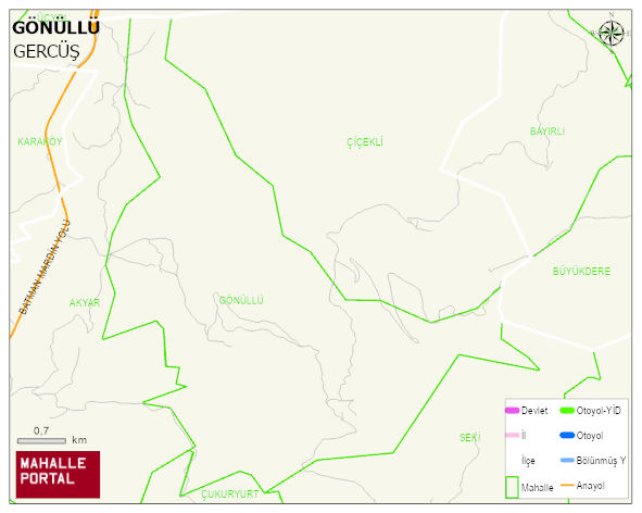 GÖNÜLLÜ Köyü Haritası | Sayısal Bölge Görünümü
