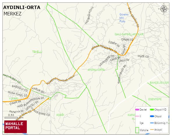 GÖREME BELDESİ AYDINLI-ORTA Mahallesi Haritası | İnteraktif Köy ve Mahalle Sınırları